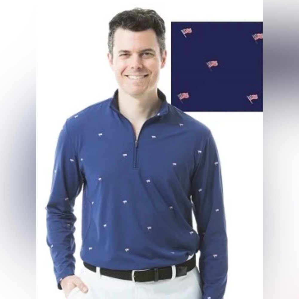 Men’s SanSoleil SolTek Ice Long Sleeve Mock - Flag Day Shirt Size XL